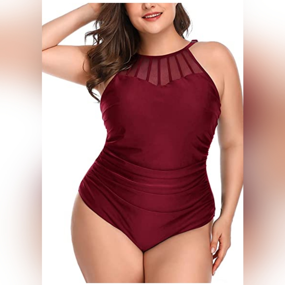 NWT  HOLIPICK Burgundy One Piece Swimsuit